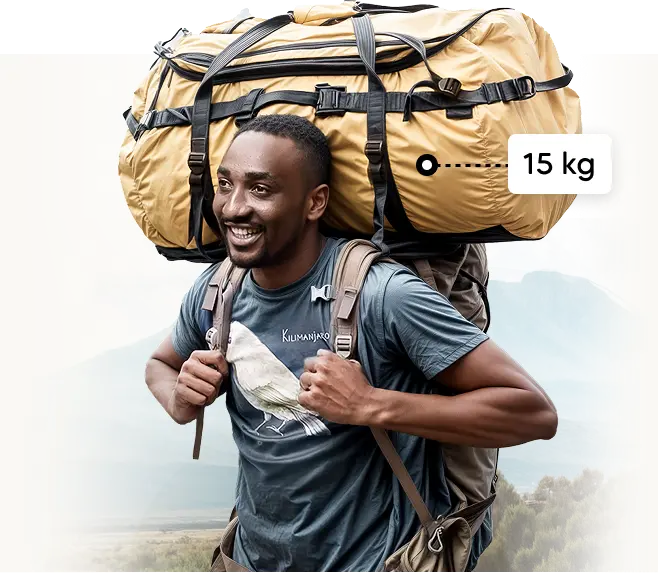 Kilimanjaro-bärare med 15 kg expeditionsduffel Kilimanjaro-bärare med 15 kg expeditionsduffel