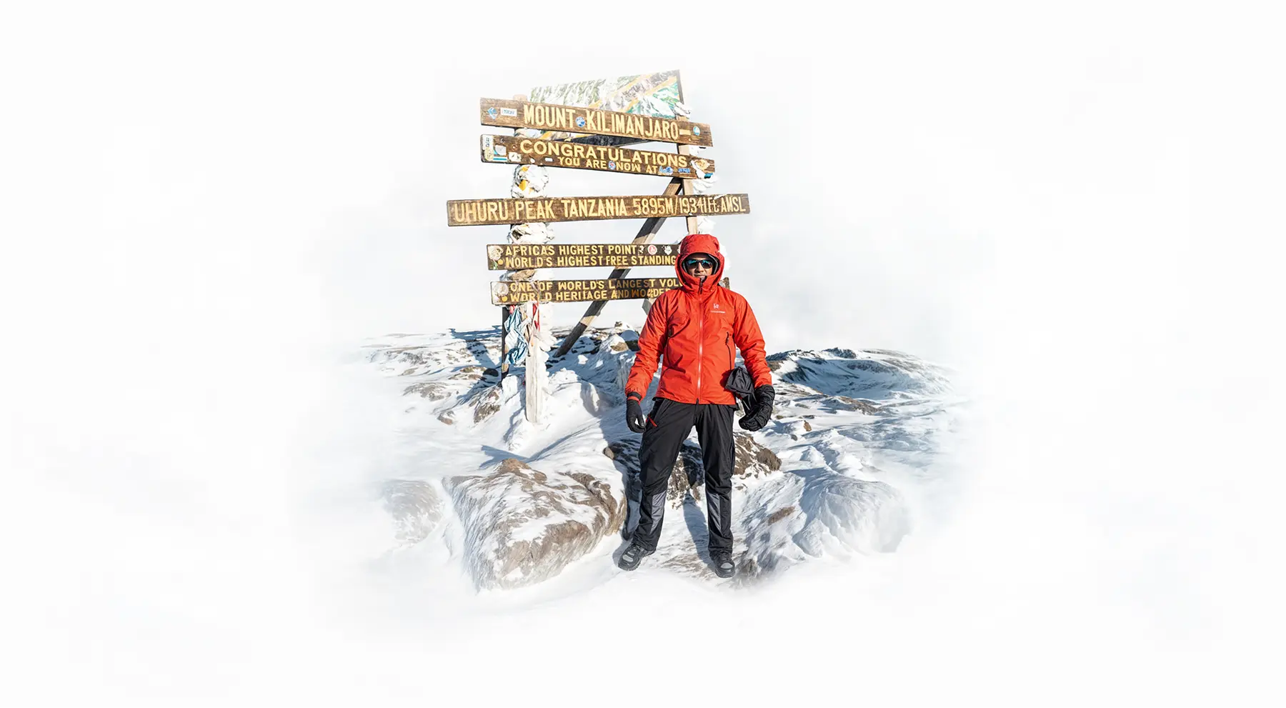 Klättrare vid Uhuru Peaks toppskylt på Kilimanjaro Klättrare vid Uhuru Peaks toppskylt på Kilimanjaro